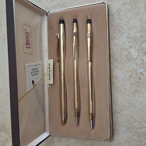 CROSS 10 KT Gold Filled Ball Pen Select  Tip Pen 3 Piece Set With Refills New GE